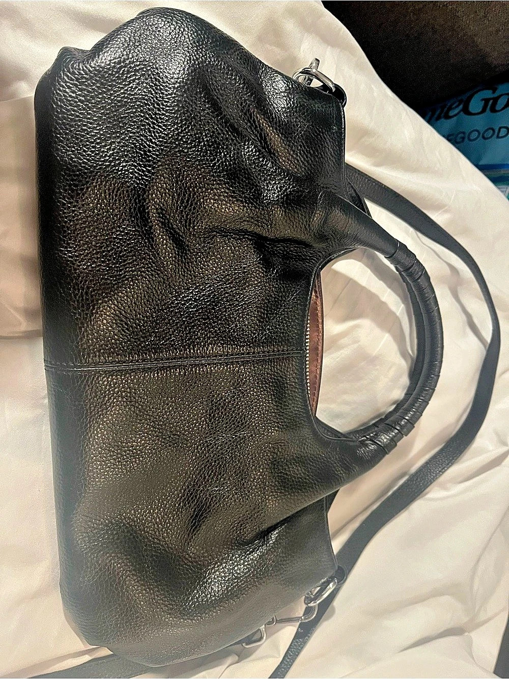 Iswee Black Pebbled Genuine Leather Hobo Satchel Shoulder Bag